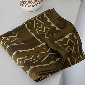Olive Green Printed Silk-Feel Scarf